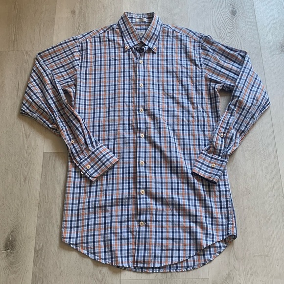 Peter Millar S Cotton Blue White & Orange Button Down‎ Shirt - Picture 1 of 8